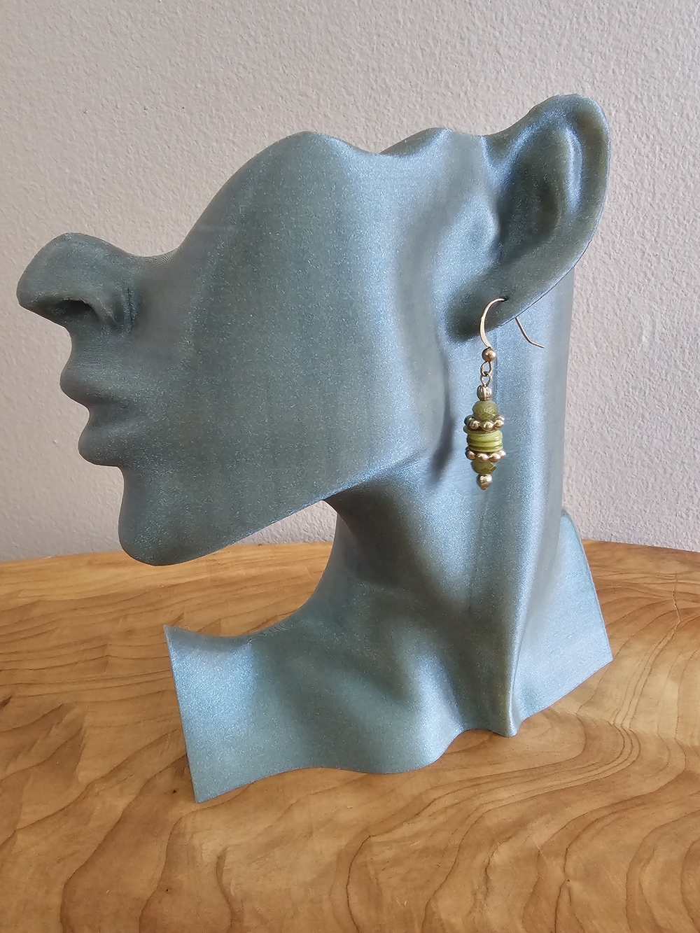 Green Bead Drop Earrings - Picture 2 of 3